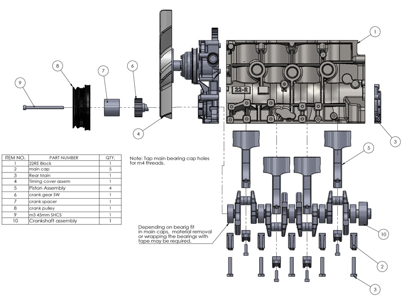 чертеж  макета  двигателя Toyota 22RE